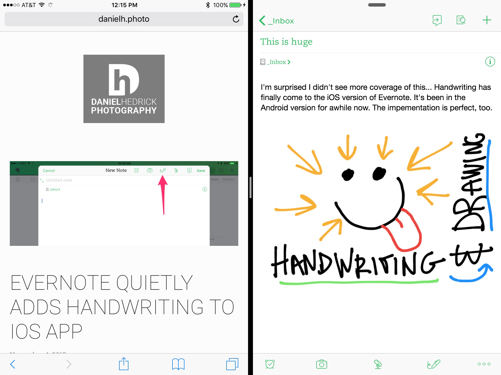  Multi-tasking view on an iPad Air 2 