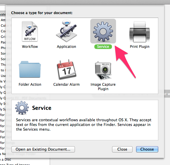  Create a new Service in Automator 